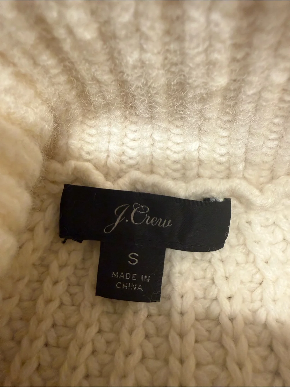 J. Crew Cream Ribbed Merino Wool Blend Turtleneck Sweater with Front Pockets